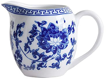 Mozacona Brocca in ceramica blu e bianca con manico, brocca per caffè e latte