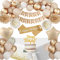 Globos Cumpleaños Mujer, Decoracion Cumpleaños Beige Oro con Pancarta Feliz Mantele Pompones de Papel, Globos Cumpleaños para Decoracion de Fiesta Cumpleaños Niña Mujer