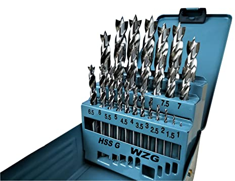 Profi WZG HSS-G Holzbohrer Set 25-tlg. 1-13 mm 0,5mm Schritte Holz Bohrer
