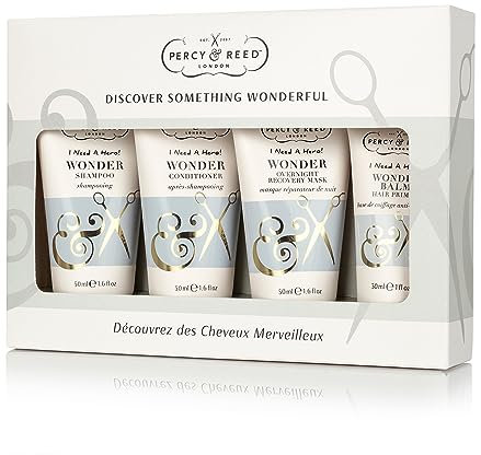 Percy & Reed I Need A Hero! Discover Something Wonderful Gift Set - Complete Hair Care Gift Set 4-In-1 - Includes Wonder Range Shampoo, Conditioner, Hair Balm, Overnight Recovery - Great Gift for Her