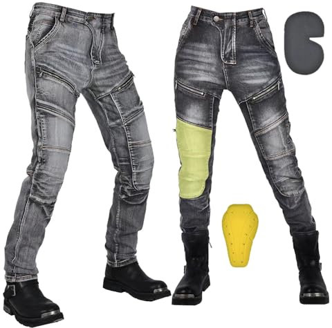 oFzimTo Motorradhose Herren/Damen, Aramid-Gewebe Stretch Jeans Hosen Herren/Damen, Motorrad Hosen mit Protektoren