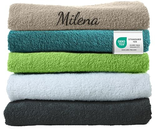 my STITCHERY Handtuch mit Namen Bestickt, Oeko-TEX® Standard 100 - Personalisiertes Badetuch aus nachhaltiger Baumwolle mit gesticktem Namen oder Wunschtext (70 x 140 cm, Petrol)