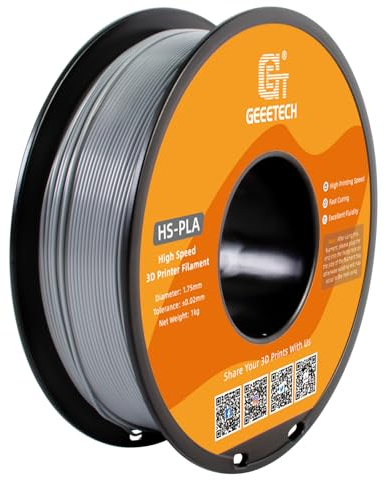 GEEETECH HS PLA Filament 1,75mm, High Speed PLA für 0-600 mm/s Hochgeschwindigkeitsdruck 3D-Drucker, HS PLA Silber 1 Spule 1kg