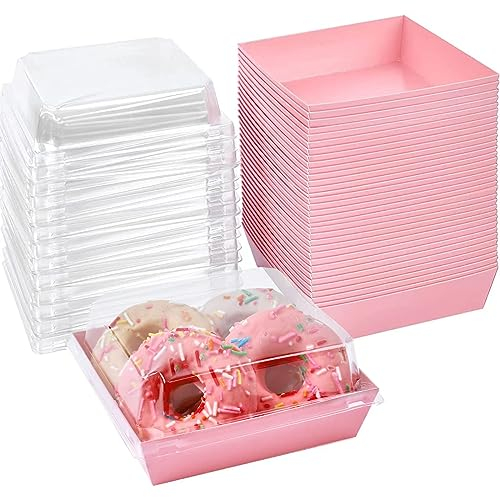 Oursouion 50-Pack Cake Slice Box with Clear Lid, Oil-Proof Paper Dessert Containers for Cupcakes, Takeaway Food Storage for Parties, Weddings, and Bakeries (Pink)
