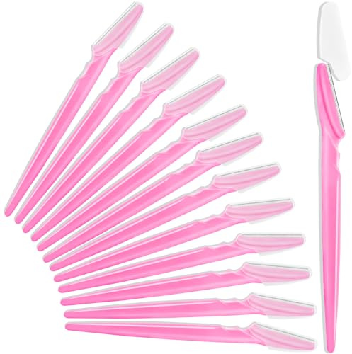 12 rasoi per sopracciglia, multiuso, strumenti esfolianti per dermaplaning, rasoio per sopracciglia con copertura di sicurezza, rimozione dei peli del viso, per donne e uomini, uso del corpo (rosa)