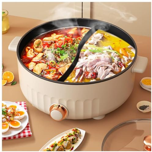 ARTSIM Appareil Fondue, Multi-Fonctions Poele Double Compartiment IdéAl pour Les RéUnions De Famille (avec 2 Filets Non éTanches),White