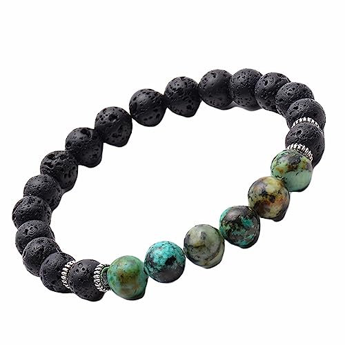 KnBoB 8MM Perlenarmband für Herren Damen, Schwarz Stil 4 Matt Lavastein Holz Schmuck Armbänder 19 cm