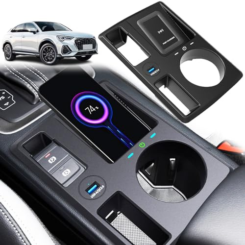 GQQSXZNTD 2024 Nuova Versione Caricatore Wireless per Auto per Audi Q3/Q3L Sportback 2020-2024 Tutti i Modelli, 15W Ricarica Rapida con Porta USB 27W Caricatore Wireless per Telefono Qi, Nero
