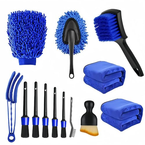 13Pcs Car Cleaning Kit, Car Detailing Brush Set for Vehicle Cleaning | Wheel & Tyre Cleaning Tools, Soft Bristle Wash Brush Gap & Vent Cleaner, Ergonomic Handle, Suitable for Car Motorcycle