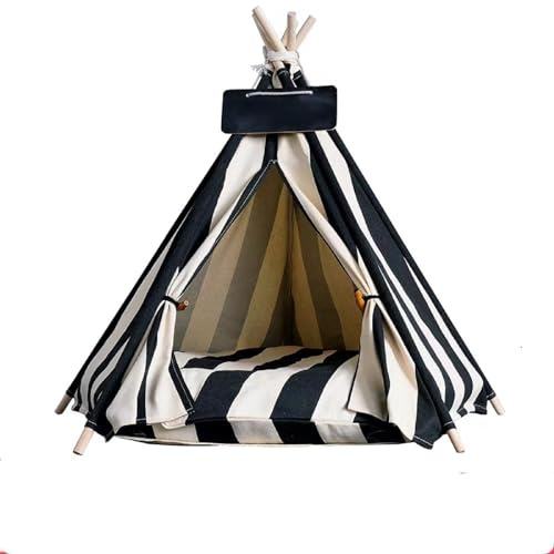 Dog Bed Tent,Portable Pet Tent for Cats or Small Dogs,Removable & Washable,Indoor Dog House with Thick Cushion,Cat Tents for Indoor Cats,Soft,Cozy,Pet Teepee,Dog Cabana Outdoor(White&Black)
