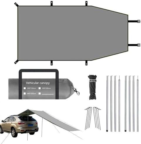 Auto-Campingzelt, Autozelt, Markise, Campingzelt, Auto-Heckklappenzelt mit Heringen und Seilen, wasserdichter Sonnenschutz, Kofferraumzelt, Sonnenschutz
