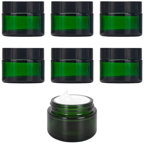 Kosmetiska behållare, 6 stycken reseprover burkar, kosmetisk tom burk, glasburk, gröna behållare för prover, kosmetika (6, 301-34539, cylindrisk, 50, gram)
