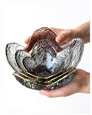 Phnom Penh Glasskål Efterrätt Skål Fågelbo Sallad Skål Fruktplatta Transparent Kronbladskål Frukostskål Glassskål (uppsättning av 3,Grå)