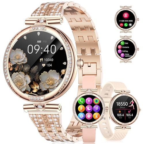 Montre Connectée Femme avec Appel Bluetooth,1.91HD Amoled Smartwatch avec 100+ Sportifs,Moniteur de Sommeil Cardiofréquencemètre SpO2,Etanche IP68 Podometre Montre Intelligente pour Android iOS