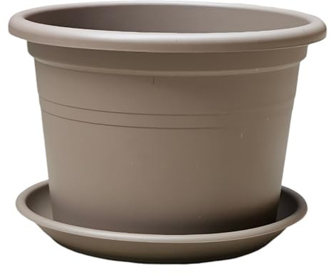 teramico Lot de 4 Pots de Fleurs Ronds en Plastique avec Soucoupe - Couleur Anthracite, Terre Cuite et Taupe - Différentes Tailles (Taupe, diamètre 40 cm)