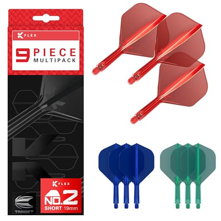Target Darts K-Flex Integrated Dart Flights and Shafts, Kflex 9 Pack Bundle, Multipack – K Flex 3 Farben | Schwarz, Weiß, Klar, Rot, Grün, Blau, Pink, Orange, Gelb | Short, Intermediate, Medium