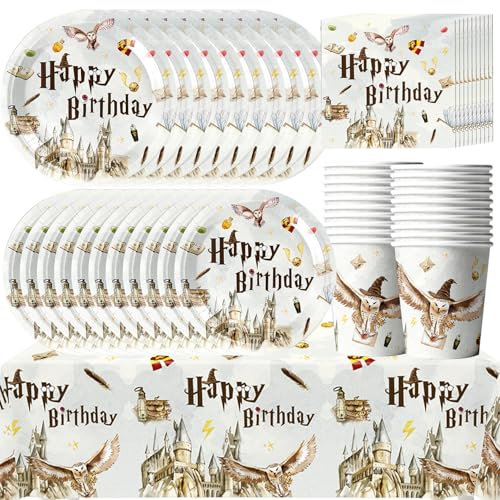Kids Birthday Tableware Kit, Magic Party Decoration Tableware 20 Guests, Quick Party Ready Table Decorations Set, Birthday Paper Plates Napkins Cups Tablecloths, Party Accessories