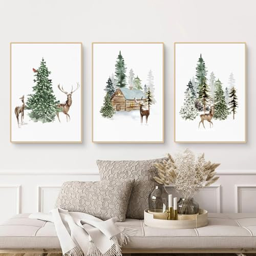 champracer 3er Premium Poster Set,Premium Moderne Kunstdrucke Weihnachtsmann Rentier mit Schlitten Art BilderWinter Wandposter für Weihnachten Deko Ohne Rahmen (30 x 40 cm,Elch)