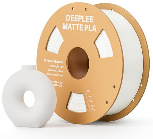 DEEPLEE Matte PLA Filament 1.75mm 3D Drucker Filament, Maßgenauigkeit +/- 0.02mm, für die meisten FDM 3D Drucker, Weiß 1KG