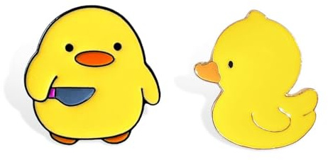 CVFRTT 2 Duck Brooches, Yellow Metal, Enamel Modern Brooch Pin