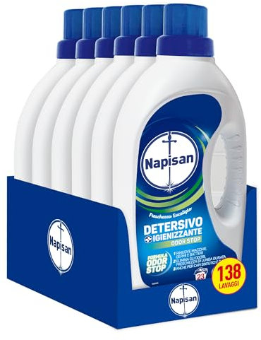 Napisan Detersivo Lavatrice Liquido Igienizzante Odor Stop, 6 Confezioni da 1.15 l da 138 Lavaggi di Detersivo Lavatrice Liquido