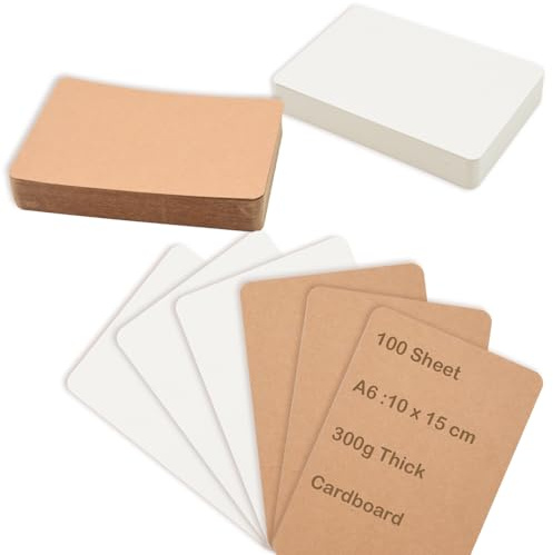 Coriver 100 Pièces Cartes en Papier Kraft,14,8 x 10,5 cm A6 Carte Vierge, Jeu de Carte Vierge Flash Cards, Marron A6 Papier Kraft Cartonné, 300g/m² Carte Kraft pour DIY, Graffiti, Carte Remerciement