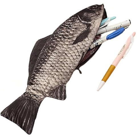 CATOR Schlampermäppchen, Simulierte Fisch Stofftasche, Kreative Simulation Federmäppchen Lustige Briefpapierbox Gesalzener Fisch Federmäppchen, mäppchen (Karausche)