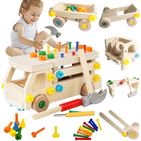 Xerteam KinderWerkzeugset Werkzeugkoffer Kinder, 60 Stück Lernspiele Kinderspielzeug ab 2 Jahre, DIY Farben von Werkzeugkasten Kinder, Werkzeug Set Spielsachen Motorikspielzeug Geschenk