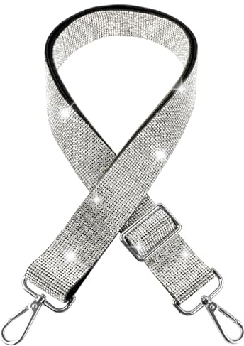 ANNASAMDO 1 Stück Strass Schultergurt 68,5-129,5 cm 4 cm breit | PU Leder mit Metallkarabinern. 360° drehbar rutschfest. Für Umhängetaschen Handtaschen. Damen Herren Geschenk.