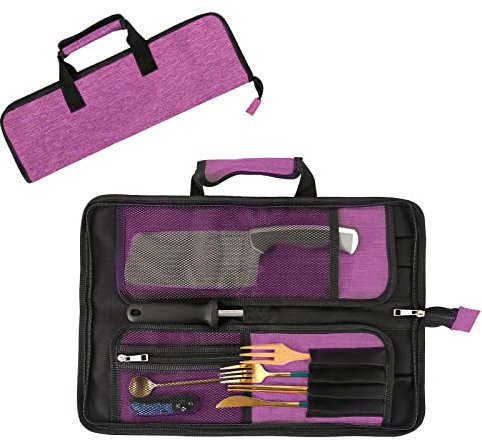 Knife Bag, Chef Knife Roll Bag, Chef's Knife Bag, Heavy Duty Oxford Knife Bag with 13 Slots, Easy Carry Handle and Shoulder Strap, Kitchen Storage for Travel, Camping, rose, Classic