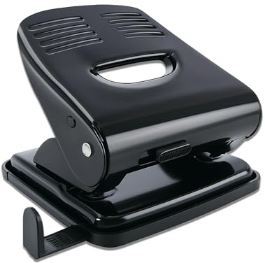 TB1 Products Extra Heavy Duty 2-Hole Punch – 40 Sheet Capacity, Black Metal Paper Puncher with Precision Guide Bar & Waste Collector Tray, Durable Office Filing Tool for School, Work & Documents