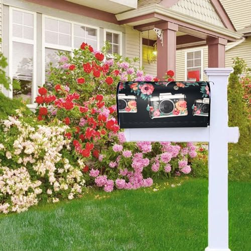 Coperture per cassette postali con fiori e fotocamera, chiusura magnetica, impermeabile, resistente alle intemperie, per casa, giardino, 64,8 x 53,3 cm