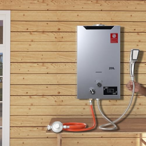 TABODD Chauffe-eau instantané au gaz propane - 20 l - 40 kW GPL - Avec régulateur de pression de gaz propane - Douche de camping - Pour douche en extérieur, douche, salle de bain, eau chaude, camping