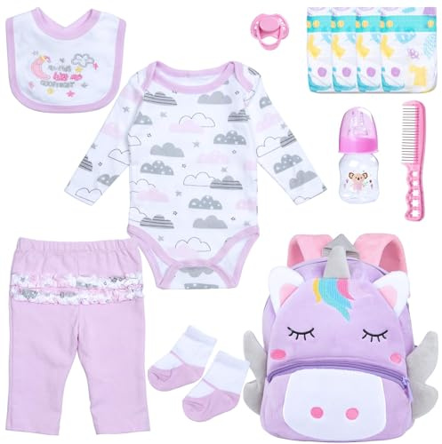 12 Pcs Reborn Baby Doll Clothes Girl Outfit Accessories with Backpack for 17-22 Inch Reborn Doll Newborn Baby Clothes with Backpack