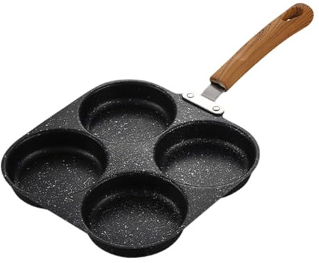 Non-Stick 4-Hole Egg Frying Pan, Divided Frying Pan Omelet Skillet with Wood Handle, Easy to Clean, Multi-Purpose Breakfast Skillet for Breakfast, Crepes,Gas