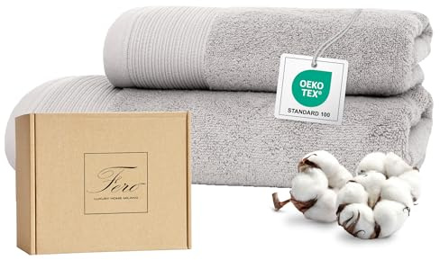 Ferò Set Asciugamani Bagno di Lusso 2 Pezzi, OEKO-TEX 100% Cotone Premium 550 g/m², Morbido e Assorbente, Design Italiano, Coppia Asciugamani Viso e Bidet, Asciugamano 50x100, 50x30 cm, Grigio Chiaro