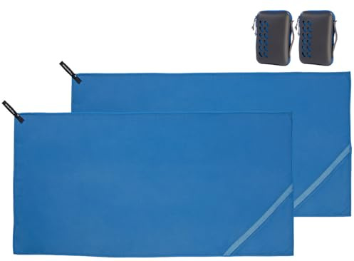 PEARL Outdoor Handtücher: 2er-Set Mikrofaser-Handtücher mit Tasche, 100 x 50 cm, blau (Schnell trocknend, Fitnesshandtücher, Fitness)