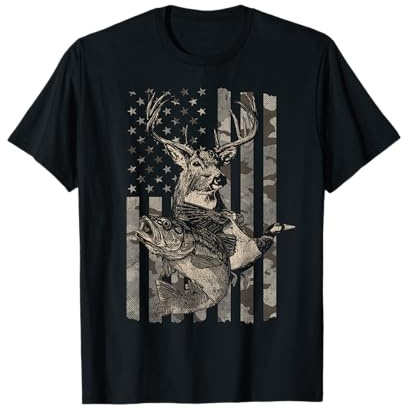 Fishing and Hunting American Flag Distressed T-Shirt