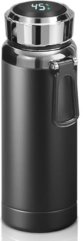 800ml Thermosflasche mit LED-Temperaturdisplay, Thermoskanne Matt Schwarz 316 Edelstahl, Thermoskanne Wasserflasche für Teetrinken Büro & Reisen, Auslaufsicher, BPA-Frei, Matt Schwarz