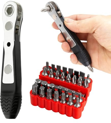 34 Pcs Mini Ratchet Wrench Screwdriver Set, Multi Tool Right Angle Magnetic Screwdrivers with 33 Pcs Small Bit Sets, Father's Day and Mens Valentine's Day Gifts for Dad Birthday Presents