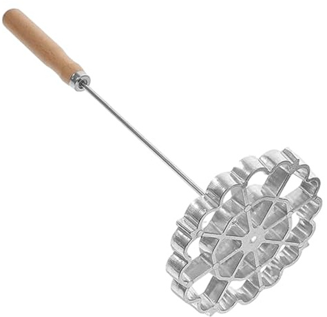 Molde para buñuelos en forma de flor de aleación de aluminio y hierro con mango de madera, molde para gofres de masa para galletas de grado alimenticio para cocina, hornear, cocinar, postres fes