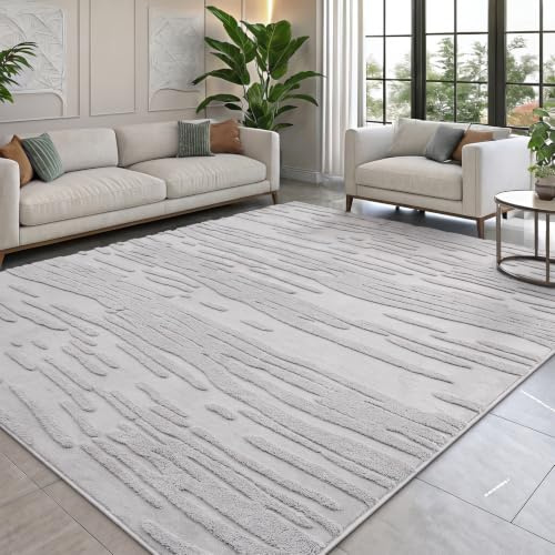 smiry Kurzflor Teppich Wohnzimmer, 160x220cm, Hellgrau | Moderner Waschbar Anti-Rutsch Teppich für Schlafzimmer, Esszimmer, Büro