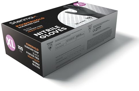 IDEAL 365 PowerHold Nitrile Diamond Grip Gloves – Tough Heavy Duty 0.22mm Thick Disposable Gloves, Chemical Splash Resistant, Food Safe, Latex Free, Industrial Grade (100 Pack) (1, Black, XL)