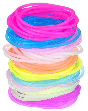 Hotop Multicolore Silicone Braccialetto Luminoso Elastici per Capelli per Ragazze Donne, 100 Pezzi (luminescente)