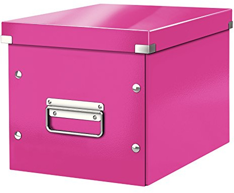 Leitz Click & Store Aufbewahrungsbox mit Deckel Mittel-Groß, Würfelbox für Regale im Wohnzimmer oder Büro, Transportbox aus 80 % recycelter Premium-Hartpappe, Stabile Metallgriffe, Pink, 61090023