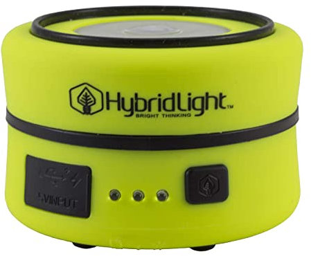 HYBRIDLIGHT soluppladdningsbar lykta/telefonladdare. 150 lm Inbyggd solpanel, Hi-Vis gul