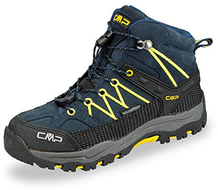 CMP Kids Rigel Mid Trekking Shoes Wp, Zapatos de trekking Unisex niños, Negro azulado Azafrán, 35 EU