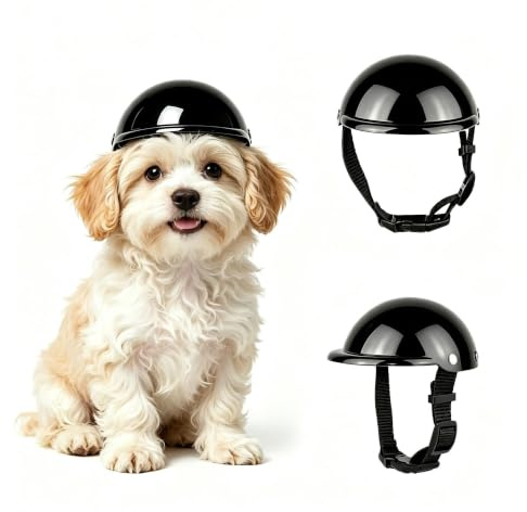 Enjoying Hundehelm Klein, Haustierhelm für Katze Hunde Kleine Kopfschutz, Welpen Radfahren Helm, Extra-Kleine Hundehelme Outdoor Motorradfahren Reisen, verstellbar, Schwarz