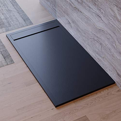 Duschwanne, schwarz, modernes Design, Modell Sevilla, aus Marmor und Kunstharz in Schiefersteinoptik, Luxury, Gelcoat, schmal, 3 cm (70x120)