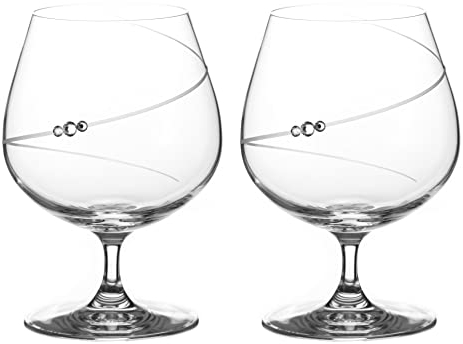 DIAMANTE Swarovski Brandy Cognac Liqueur Glasses Pair - 'Silhouette' Hand Cut Design Embellished with Swarovski Crystals in a Gift Box